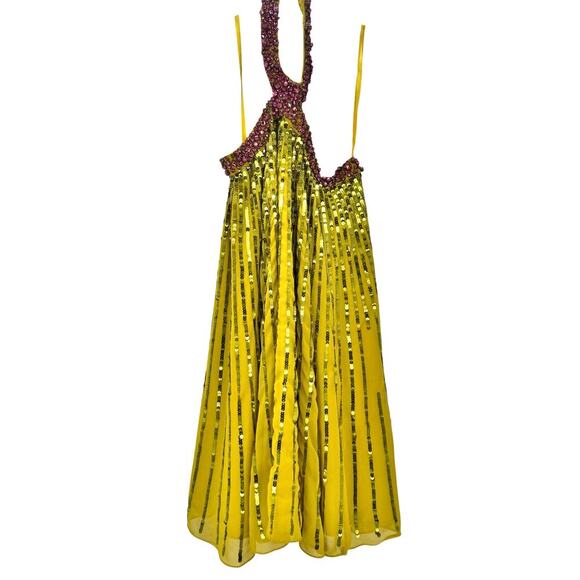 Mac Duggal High Neck Open Back Embellished Trapeze Dress Gold Size 4 NWT - Picture 6 of 10